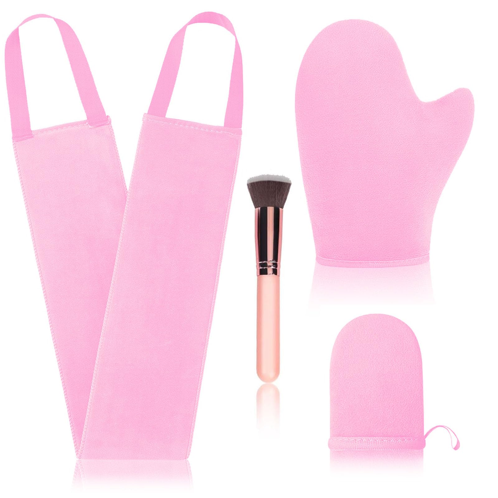 4 Pcs Self Tanner Mitt Applicator Kit - Self Tanning Mitt GloveSelf Tanner Back ApplicatorMini Face Tanner MittFace Tanner Brush Soft Streak-Free Reusable & Washable for Women Girl Men (Pink)